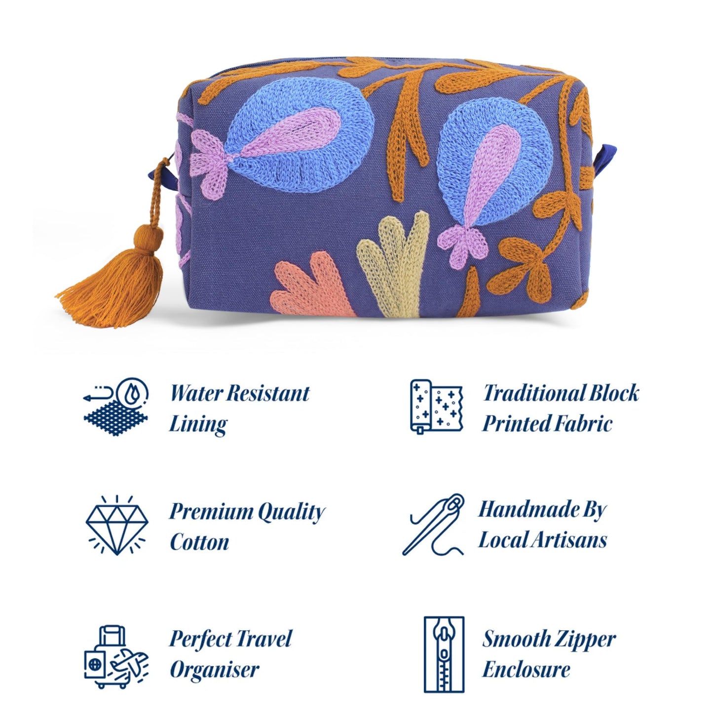 Huar Travel Makeup Bag- Large Capacity Cosmetic Bags for Women - Water Resistance Lining Portable Pouch & Open Toiletry Bag - Perfect Girls Makeup Organizer for Travel Essentials (Dark Blue)
