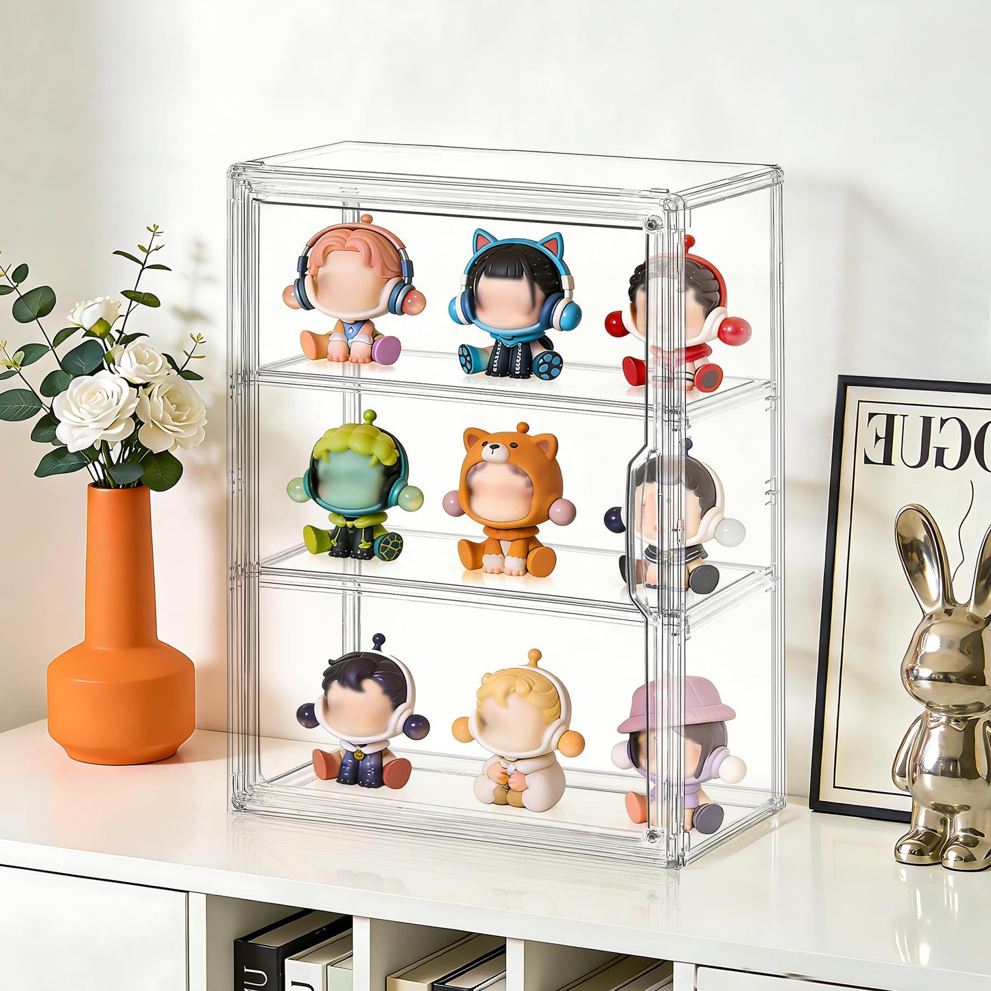 1 Pack ﻿3-Tier Clear Acrylic Display Case Wall-Mounted & Stackable Organizer with Magnetic Door, Dustproof Storage Cabinet for Collectibles Handmade Models (1, 10.6"(L) x 5.1"(W) x 14.2"(H))