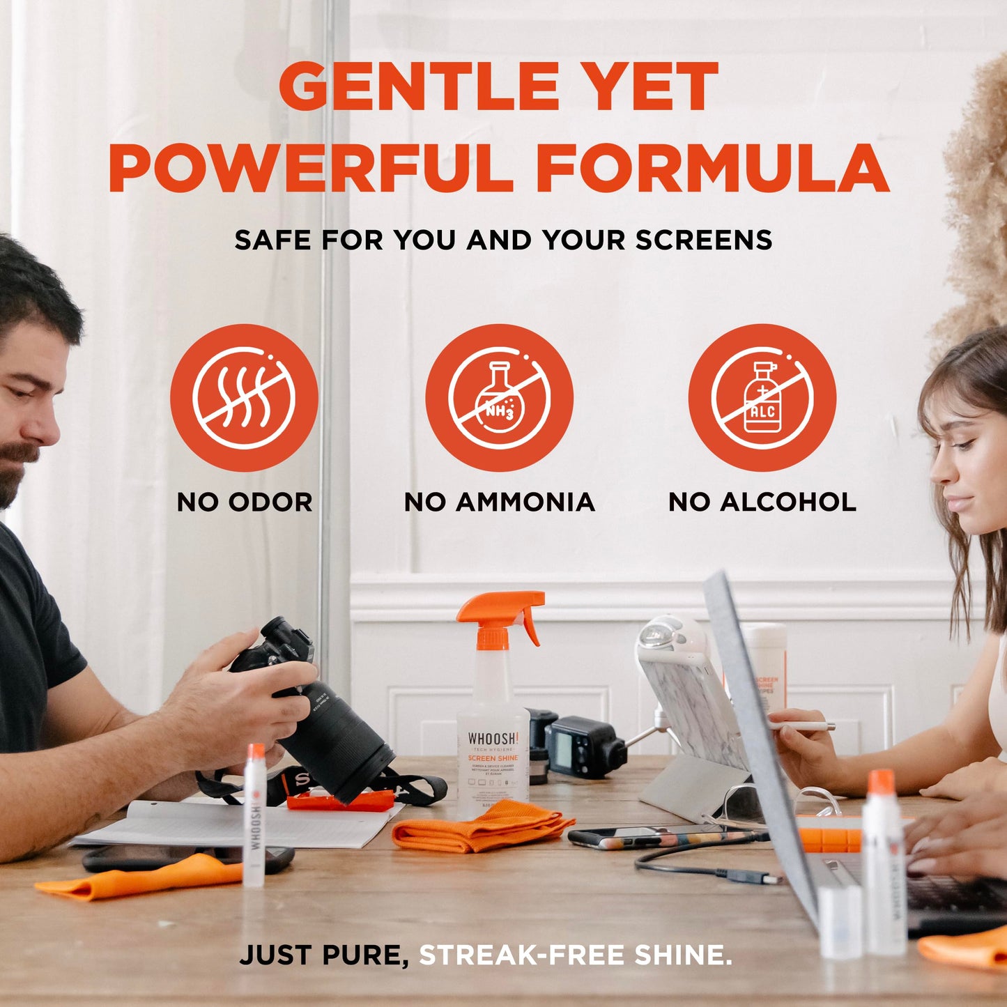 WHOOSH! Pro 16.9 fl oz Refillable TV Screen Cleaner & Microfiber Cloth - Streak-Free Cleaner for Flat Screens, OLED, LCD, Smart TV, Monitors - Non-Toxic, Odorless - Electronics Cleaning Kit