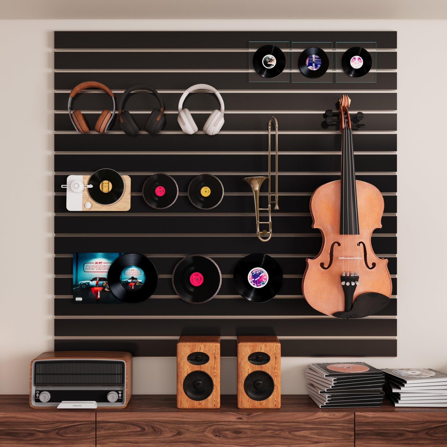 Slat Wall Paneling for Retail Display with Aluminum Reinforcement Strip, Black Garage Slatwall Storage Systems 4’x4’ MDF Slatwall Panels, Shiplap Wall Paneling Slat Board Garage Slatted Panels