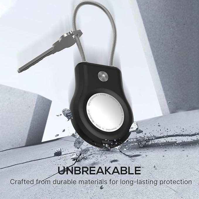 Air Tag Keychain Holder - (4 Pack) Air Tags Lock Case with Wire Cable Compatible with AirTags,Ultra Durable Anti-Lost Protective Case with Keyring for Luggage, Key, Backpack, Pet, Bag Black/Purple