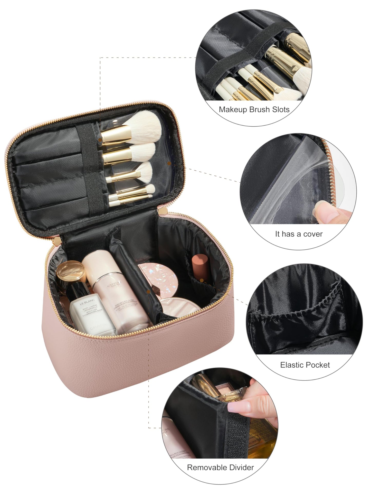 Camdeez Cosmetic Bag,ROWNYEON Makeup Bag,Portable Makeup Train Case,Travel Toiletry Bag Case Organizer for Women,Pink