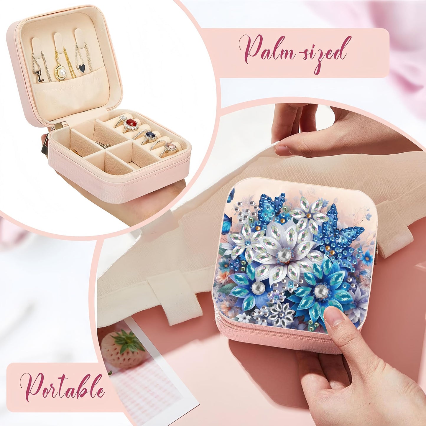 DDGYP 2 Pack Diamond Painting Jewelry Storage Box, Diamond Art Kits for Adults, PU Leather Portable Travel Small Jewelry Organizer Case 3.9×3.9×2 Inch