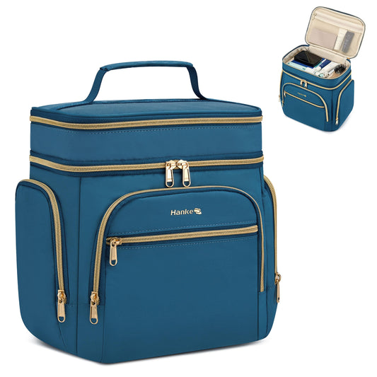 Hanke Large Toiletry Bag for Women Travel, Double Layer Organizer with Wide Opening for Full-Size Cosmetics & Toiletries, 12.2L Water-Resistant Makeup Bag,Navy Blue