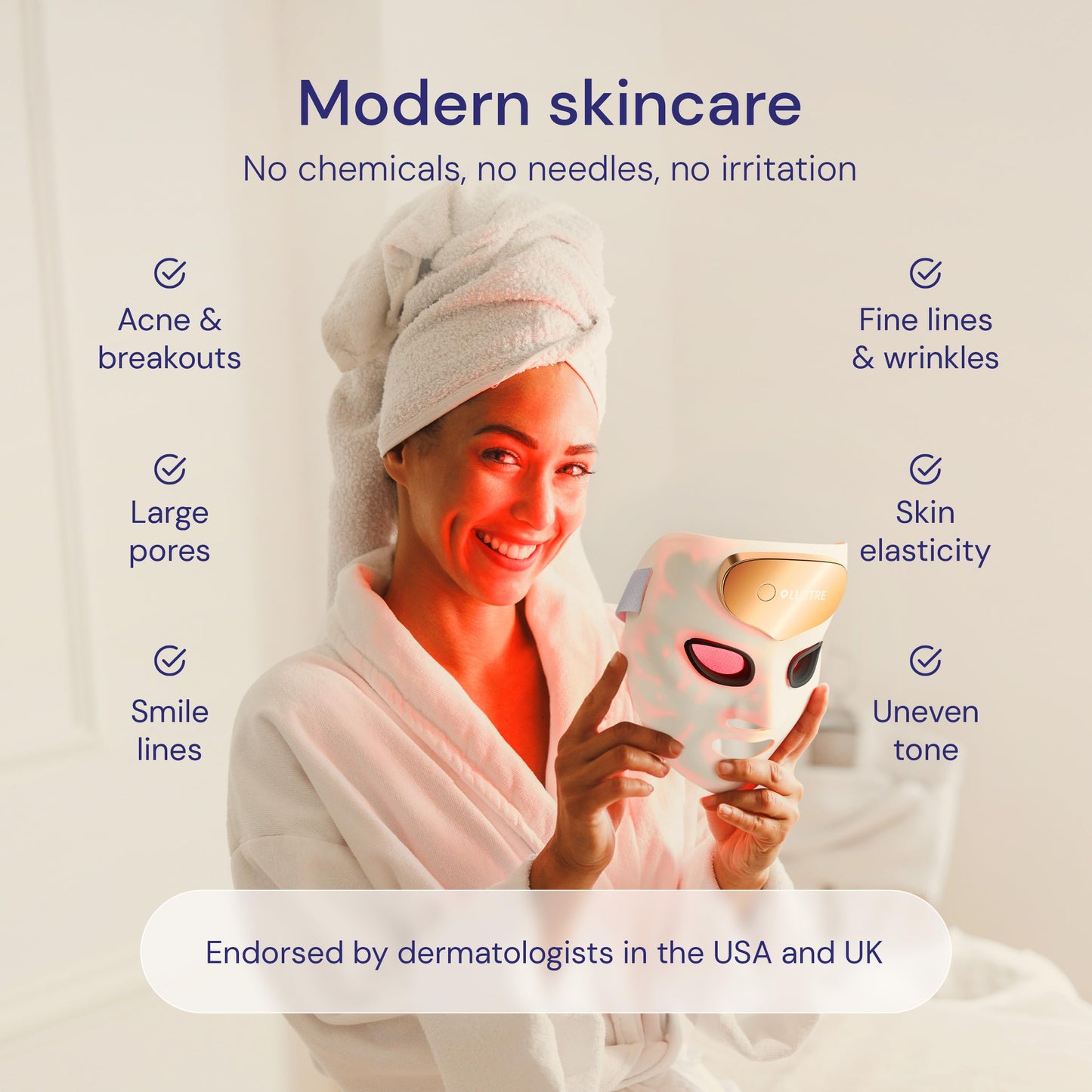 LED Face Mask Light Therapy for Acne & Anti-Aging Skincare | FDA-Cleared, Wireless & App-Controlled | Blue, Near-Infrared & Red Light Therapy Mask for Face - Lustre ClearSkin Renew Pro Facewear