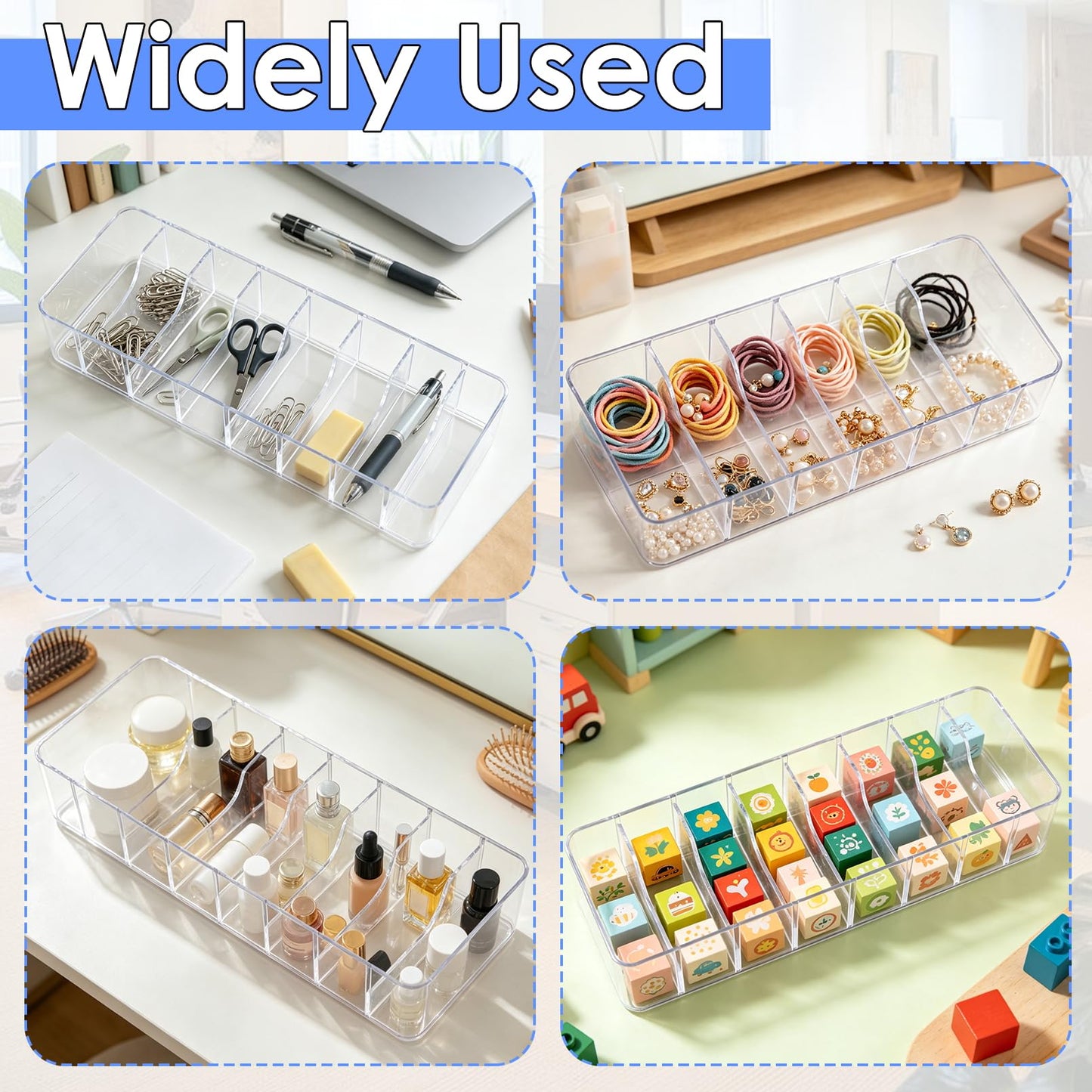 Dyrfolm 3 Pcs Cable Organizer Box with Lid,Clear Plastic Cord Storage Box with 8 Compartments and 21 Wire Ties, Electronics Organizer for Home Office Drawer Desk Accessories