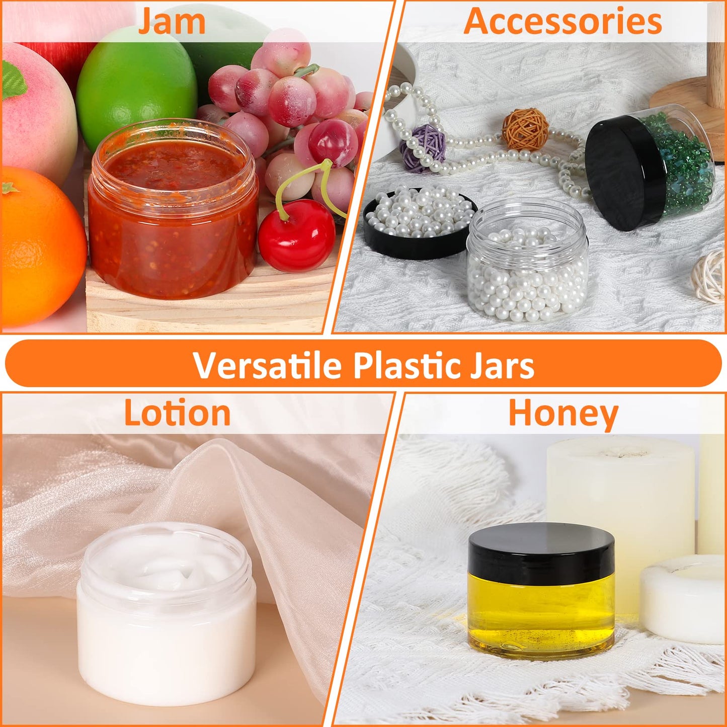 4 oz Small Travel Size Containers 48 Pack, Clear Plastic Jars with Leakproof Tight-Seal Black Lids, Durable Refillable Cosmetic Storage for Toiletries, Lip Balm, Lotion, Cream, Slime, Great Value Set