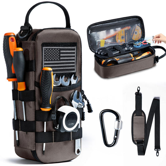 FRECOLSH Heavy Duty Small Tool Bags for Men with Carabiner,Tactical Tool Pouch Bag,Portable Utility Tools Storage Organizer Case with Shoulder Strap for EDC,Motorcycle,Camping, Road Trip, Electricians