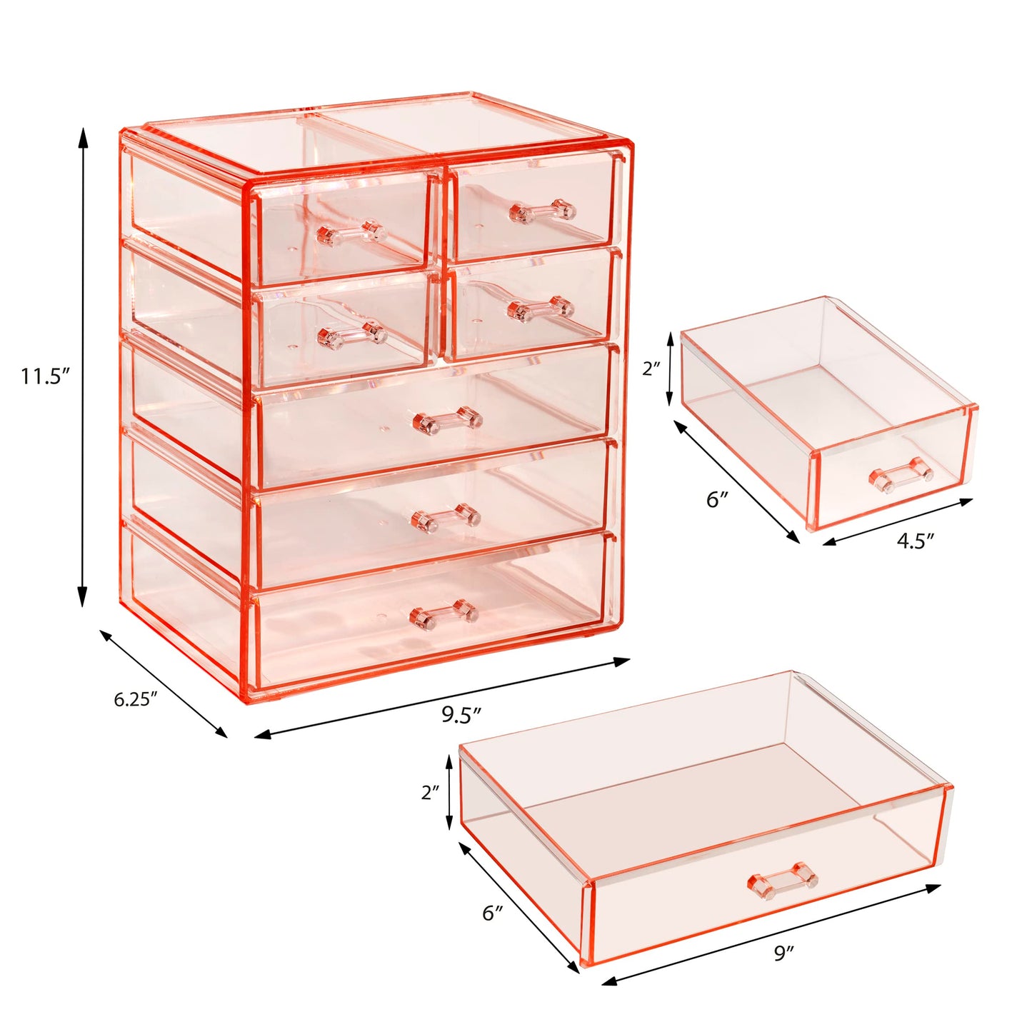 Sorbus Acrylic Makeup Organizer Set, 7-Drawer Vanity & Countertop Cosmetic Storage with Small & Wide Drawers, Pink Makeup Storage for Brushes, Lipsticks, Jewelry – Holiday Gift for Women & Teens