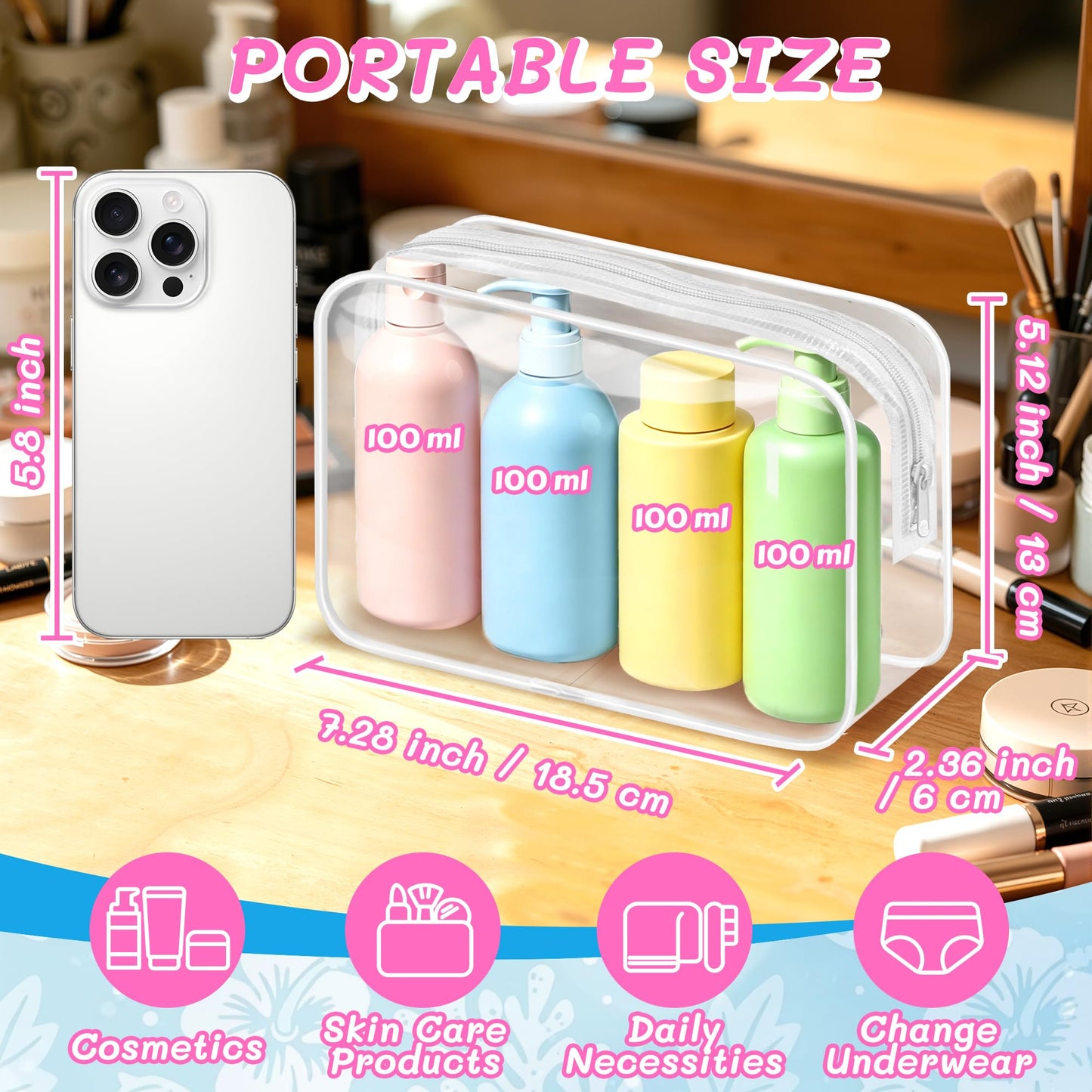 Eilyliafe 12 Pieces Clear Makeup Bags Bulk, PVC Waterproof Cosmetic Bag with Zipper, TSA Approved Toiletry Bag for Travel, Transparent Pouches Organizer Storage for Men and Women (White, Medium)