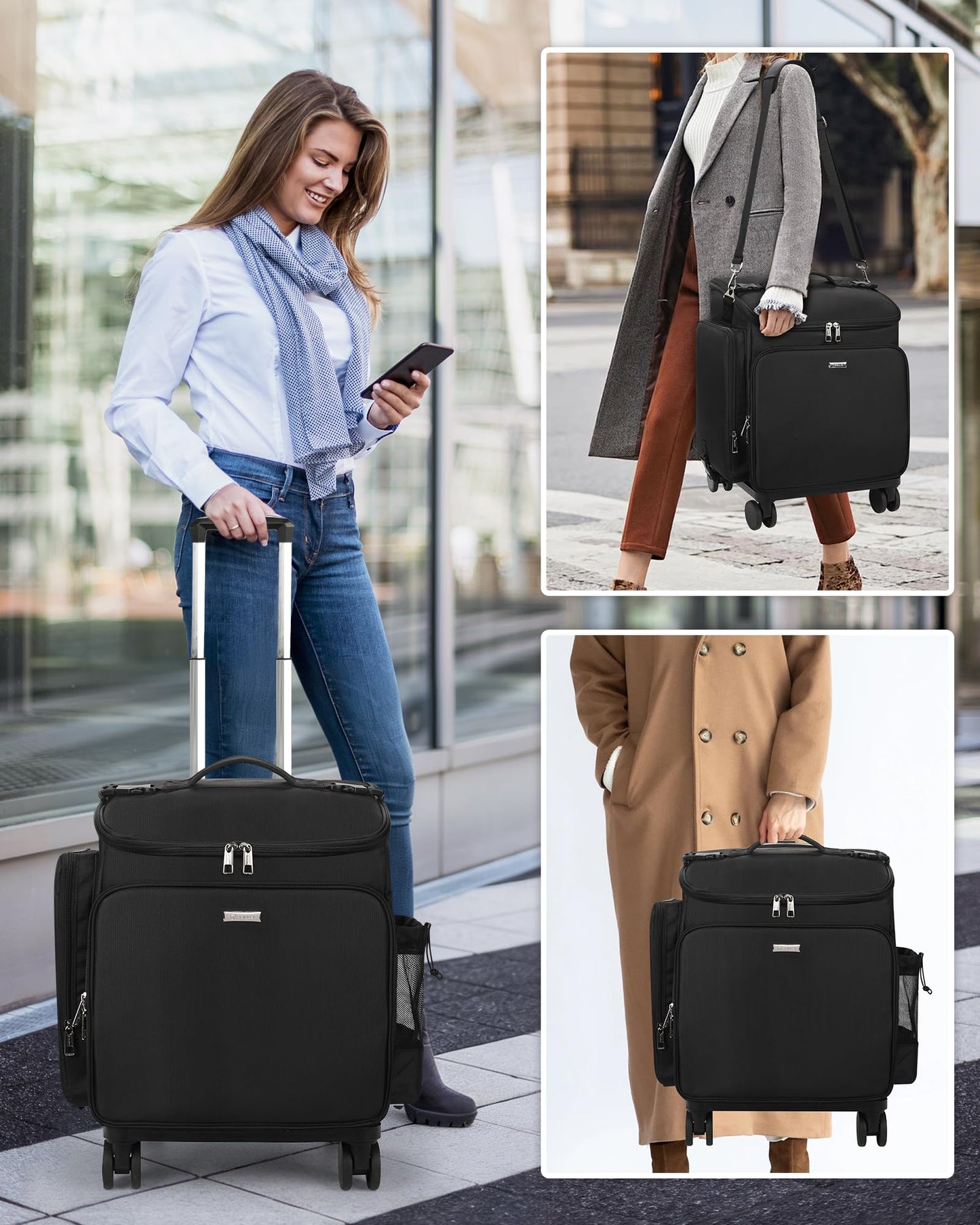 Relavel Rolling Makeup Case, Hair Tools Travel Bag Cosmetology Case on Wheels with 2 Clear Bags, Professional Hairstylist Bag Makeup Artist Storage Train Case Barber Organizer with 360° Spinner Wheels