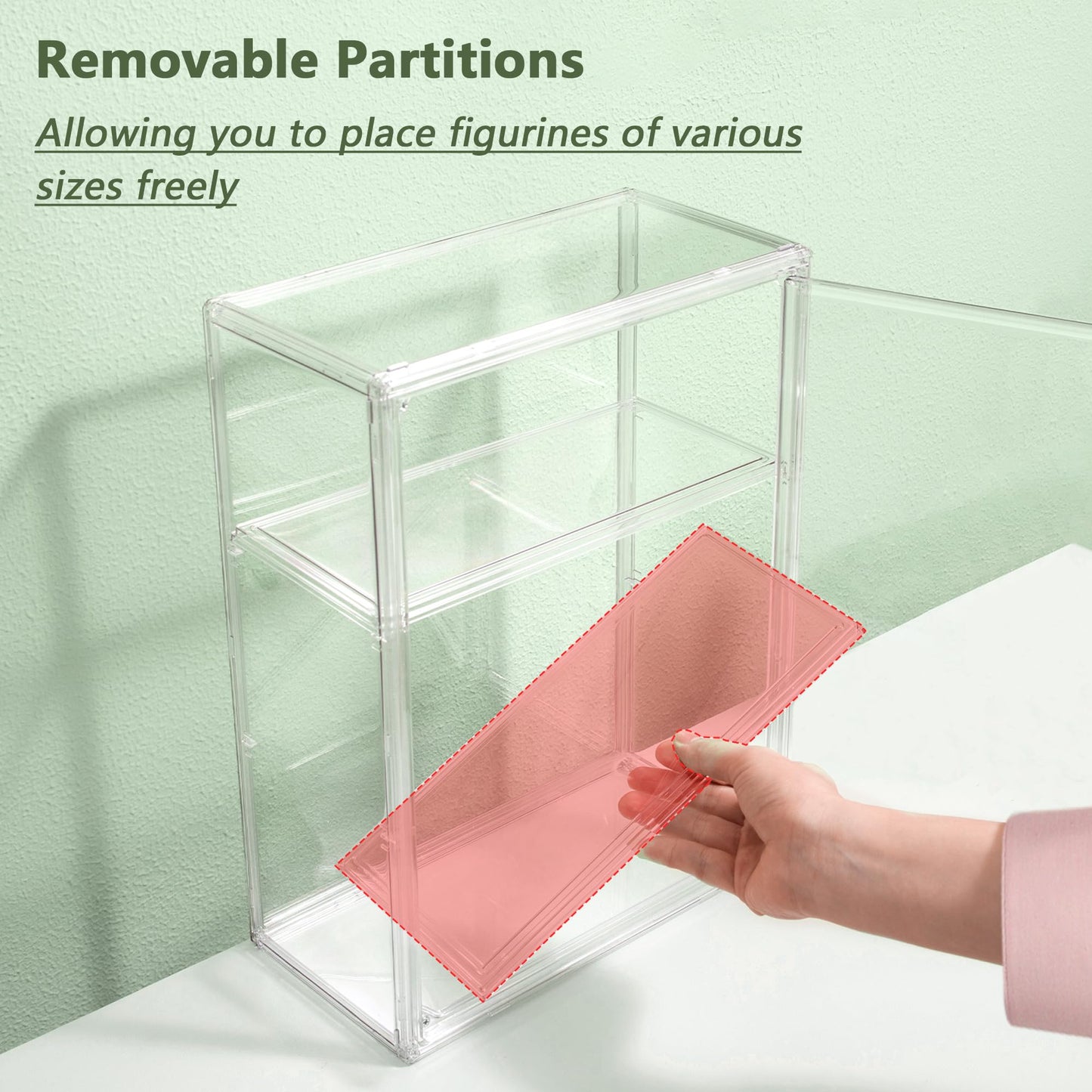 Acrylic Display Case for Collectibles 3 Tier Wall-Mounted Display Case with 2 Movable Plates Clear Display Cases for Figures with Magnetic Door Tall Display Box, 2 Pack