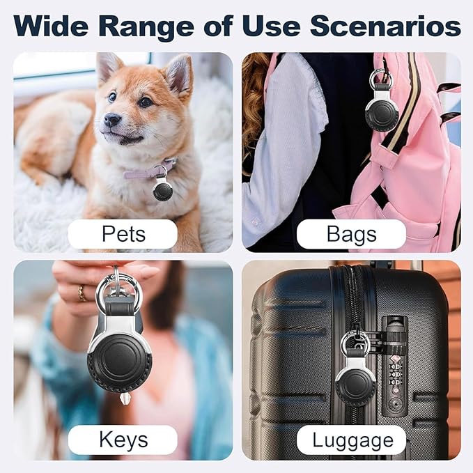 Genuine Leather All-in Package for Airtag Holder Designed for Apple for Airtags Keychains.Compact Design with Key Rings for Added Convenience and Protective Casing for Airtag (Black