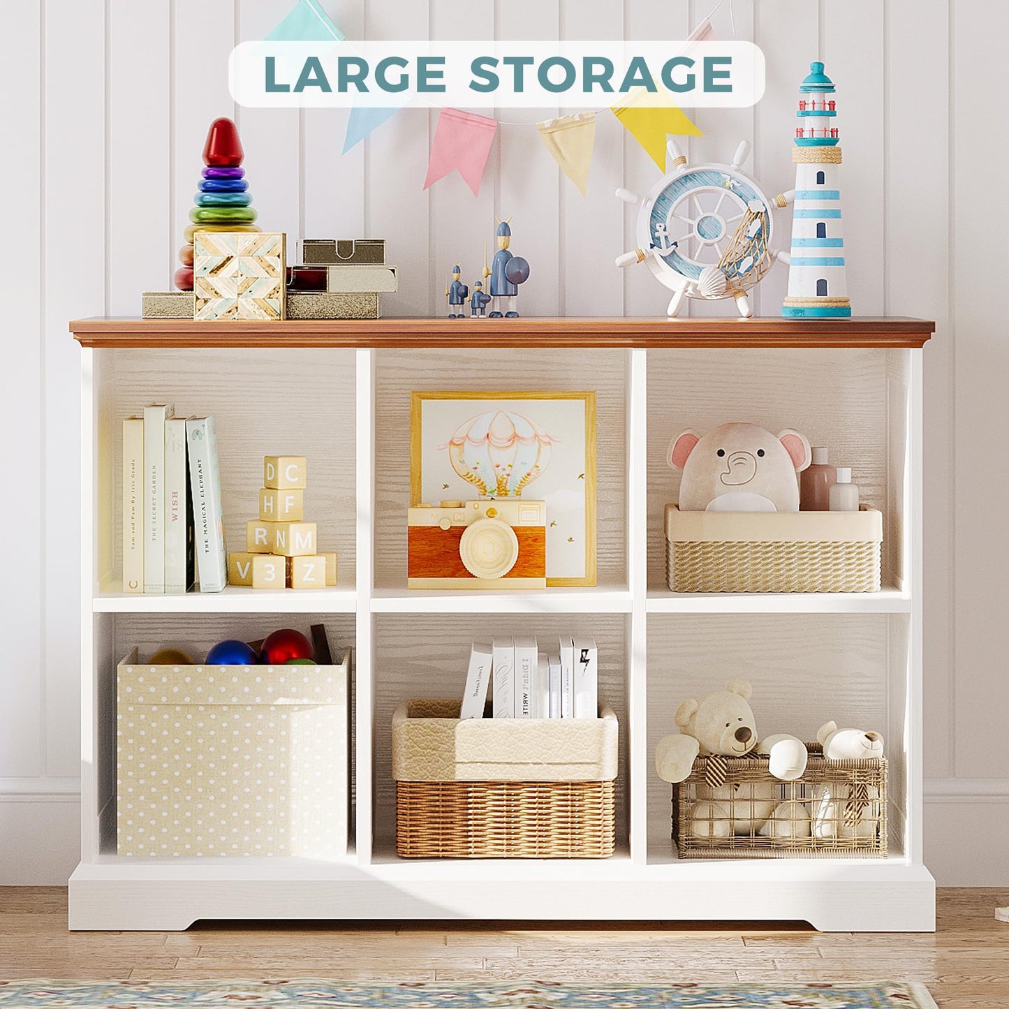 IRONCK 6 Cube Storage Organizer, Farmhouse Wood Bookshelf