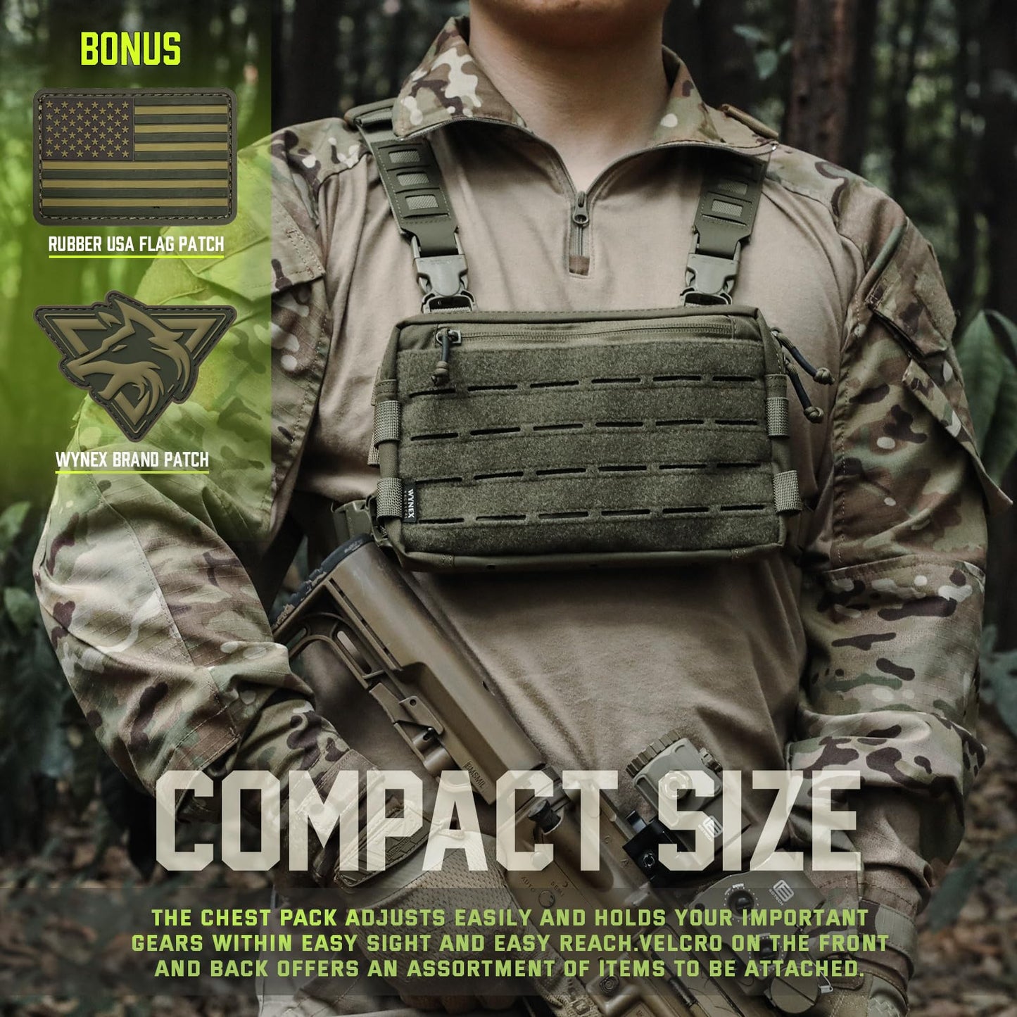 WYNEX Tactical Rig Pack for Men, Running Bag with Front Loop Airsoft Recon Chest Rig for Hunting Outdoor EDC, Large Admin Pouch of Double Layer Design, MOLLE EDC EMT Pouch