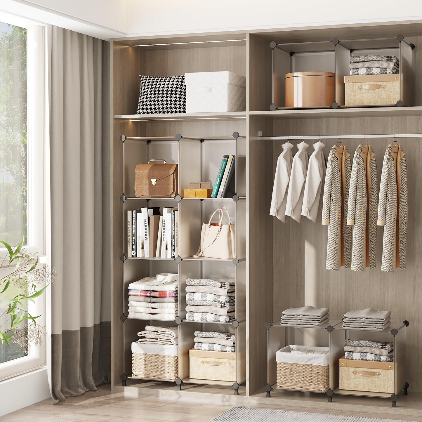 AWTATOS Closet Organizer 6 Cube Closet Storage Shelves DIY Stackable Clothes Storage Organizer Shelving for Closet Bedroom, Home, Translucent