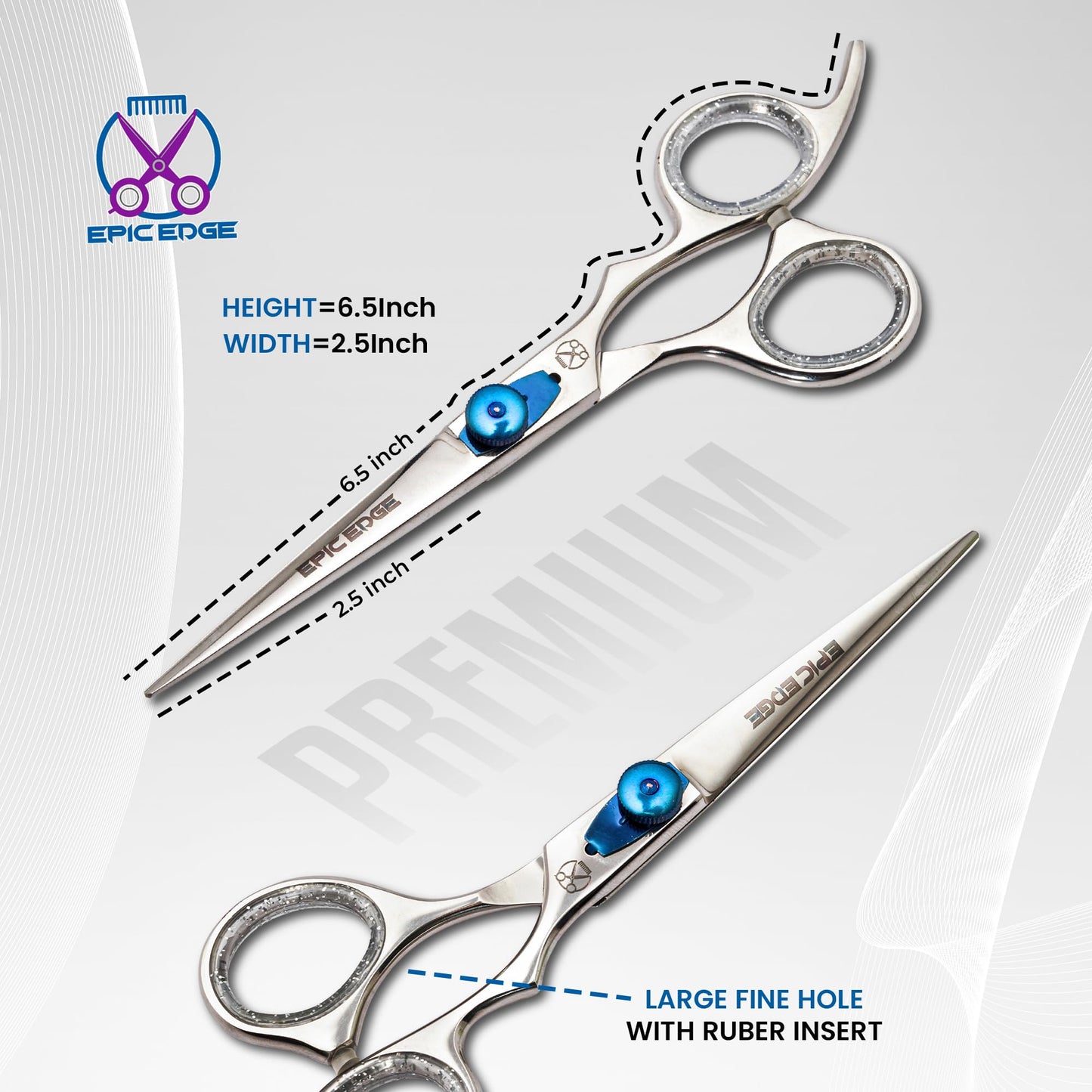 Hair Cutting Scissors – 6.5” Japanese Stainless Steel Professional Hair Scissors for Men and Women with Blue Tension Screw, Comb, Finger Rings, Cloth – Hair Shears for Man Woman Adults Kids Babies