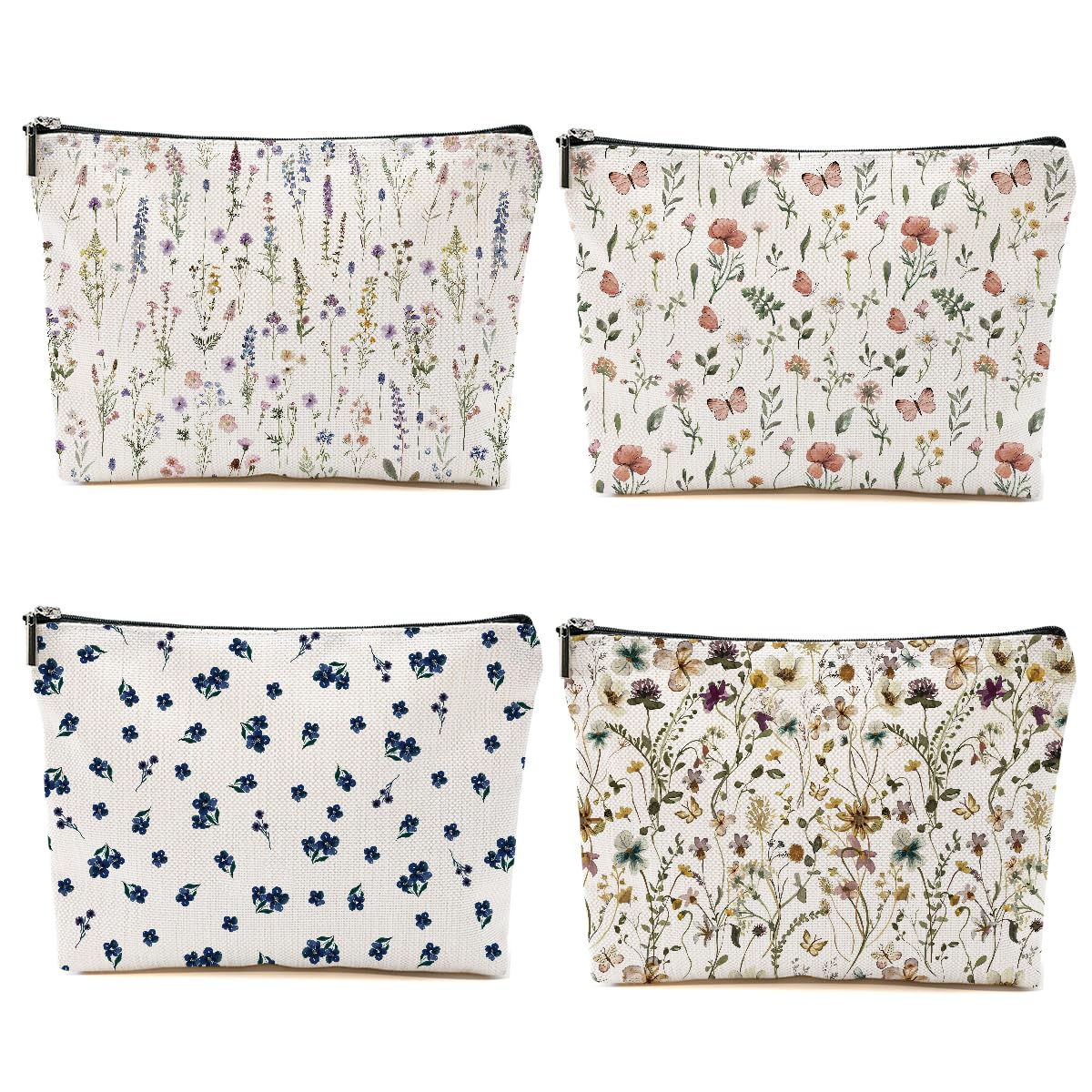 CSHVJ 4PCS Floral Makeup Bags for Women, Cute Flower Aesthetic Travel Toiletry Bag, Coquette Cosmetic Bag, Portable Zipper Pouch Cosmetics Pouch Gifts for Women Girls Girlfriend Mom