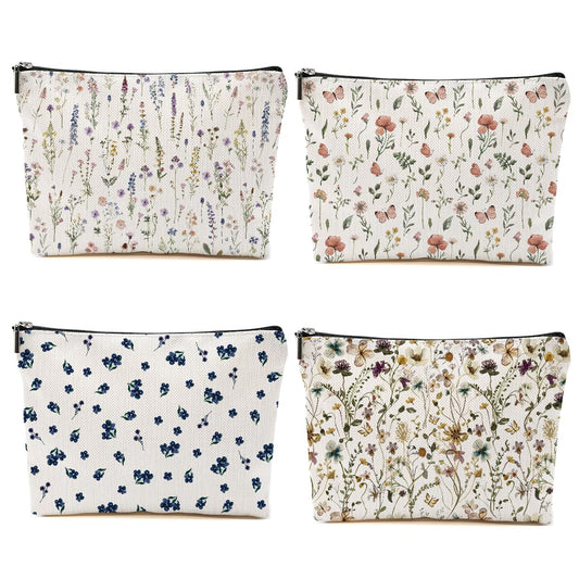 CSHVJ 4PCS Floral Makeup Bags for Women, Cute Flower Aesthetic Travel Toiletry Bag, Coquette Cosmetic Bag, Portable Zipper Pouch Cosmetics Pouch Gifts for Women Girls Girlfriend Mom