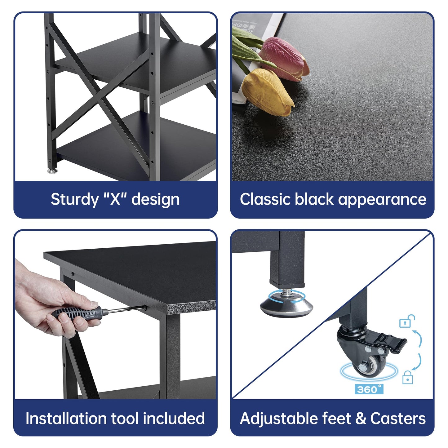 Fannova 23.6 x 23.6 Inches Large Printer Stand, Square Printer Table with Height Adjustable Storage Shelf, Rolling Printer Cart with Industrial Wheels for Home Office - Black