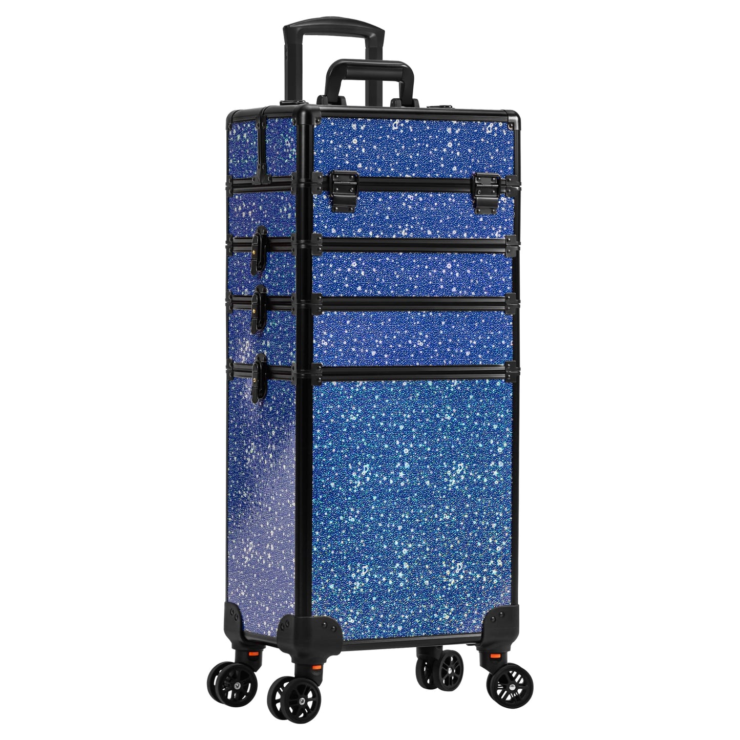AROUS Rolling Makeup Train Case 5 in 1 Cosmetology Case on Wheels Large Cosmetic Organizer Travel Cart for Hairstylist Artist Nail Beauty Salon Barber,Blue