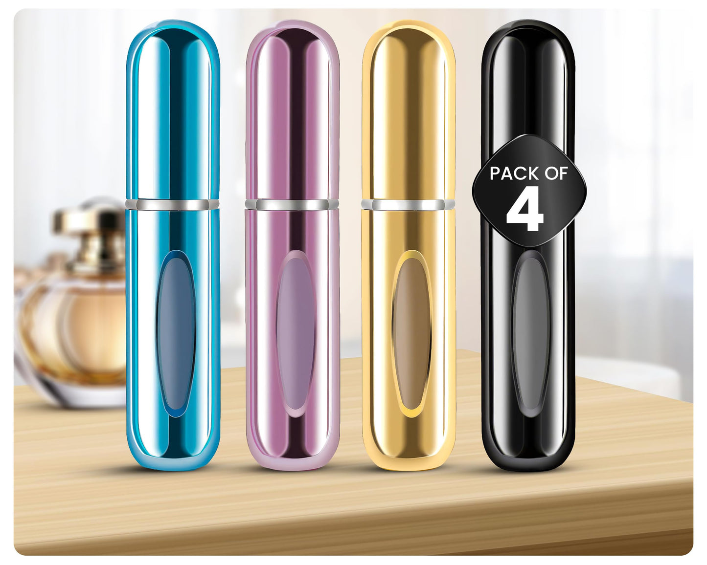 4 Pcs Refillable Perfume Atomizer, Travel Perfume Bottle Refillable and Leak-Proof, Portable Empty Cologne Atomizer, Mini Refillable Perfume Bottle for Pocket, Easy to Refill Decant Sprayer (10 ml)