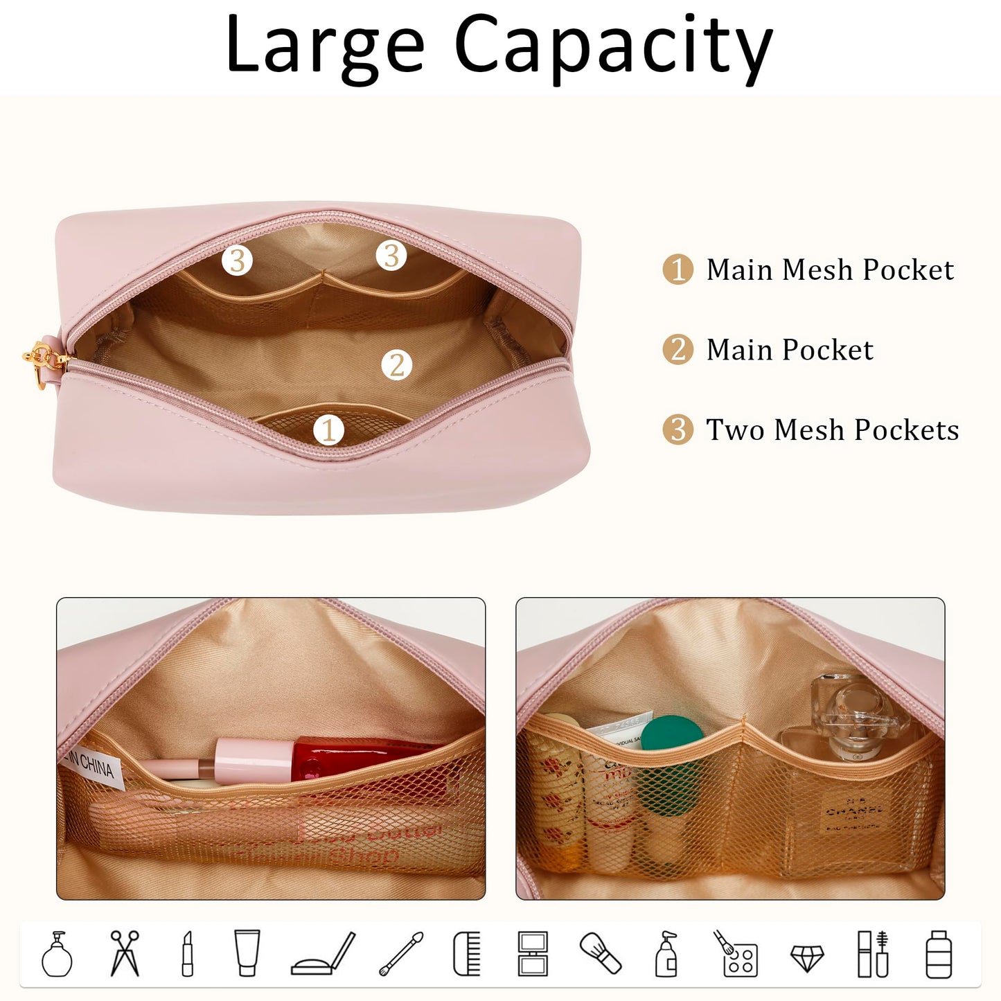 CLOUDWINGS Gifts for Women Bridesmaid Gifts Personalized Initial Makeup Bag PU Leather Cosmetic Waterproof Travel Toiletry Bag (Pink K)