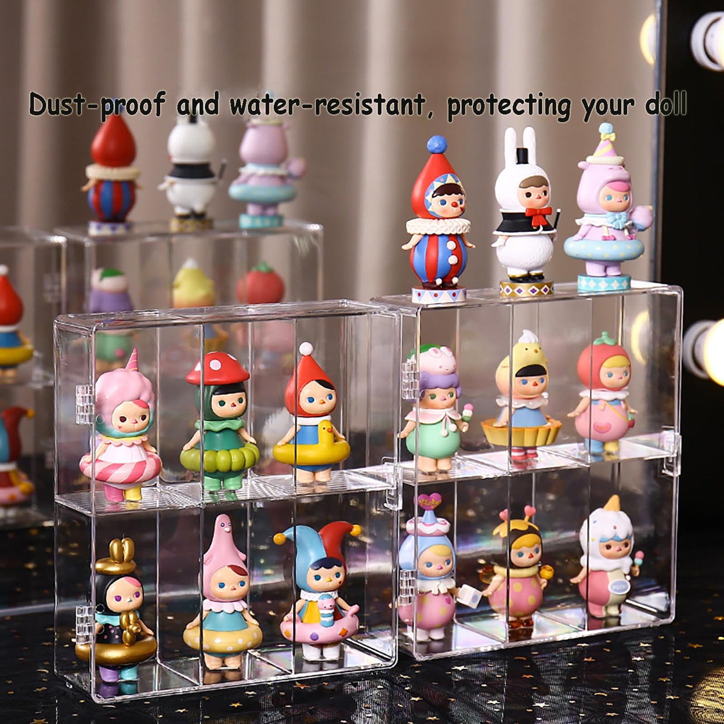 Clear Acrylic Display Case, Stackable Plastic Storage Bins with Lid for Collectibles Action Figure 2 Layer 6 Separate Room Hobby Figure Display Case Box