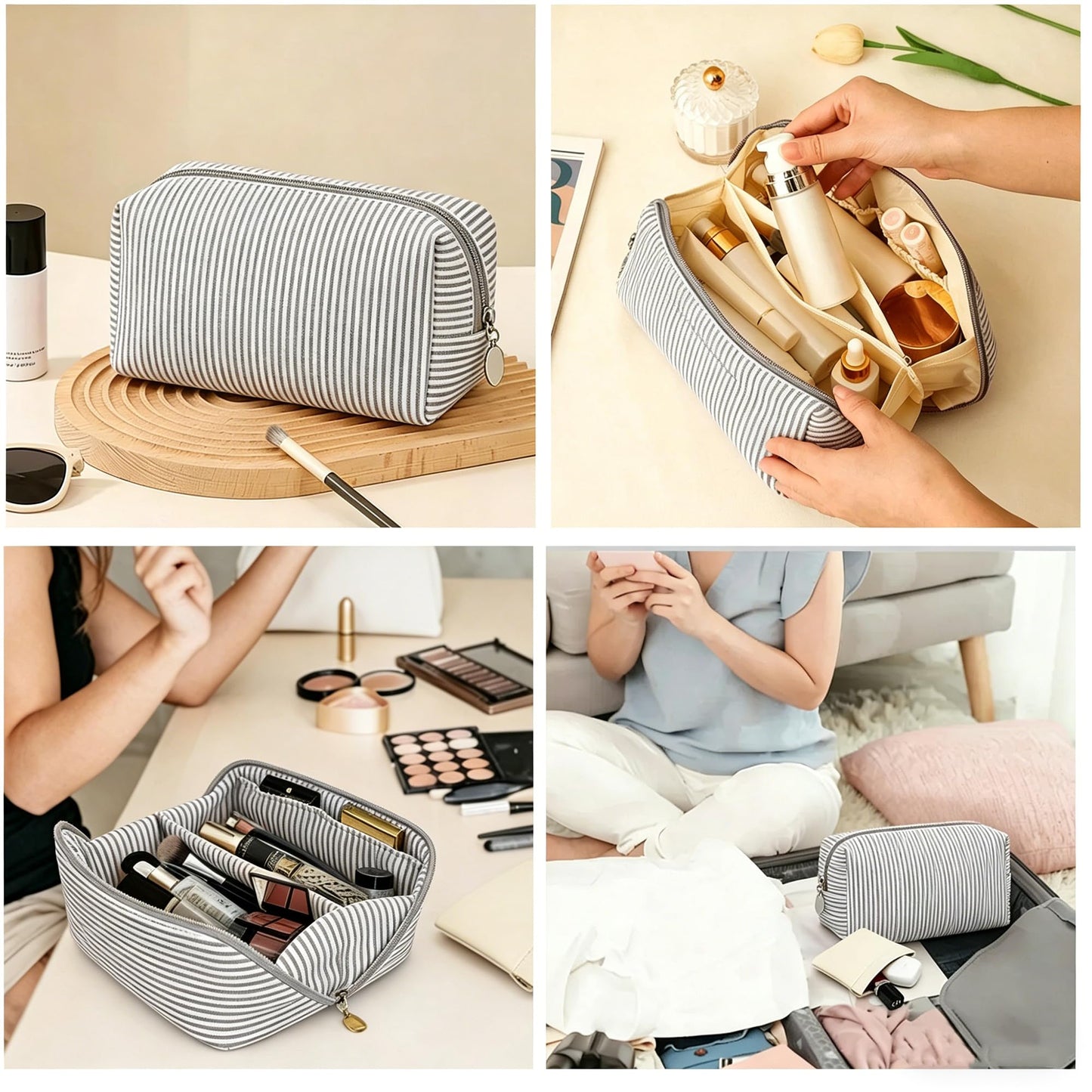 CALINNL 2pcs Makeup Bag Travel Toiletry Bag for Women Lightweight Make Up Bag Purse Organizer Pouches Large Cosmetic Bag Small Makeup Pouch Medicine Bag Travel Essentials for Women Black