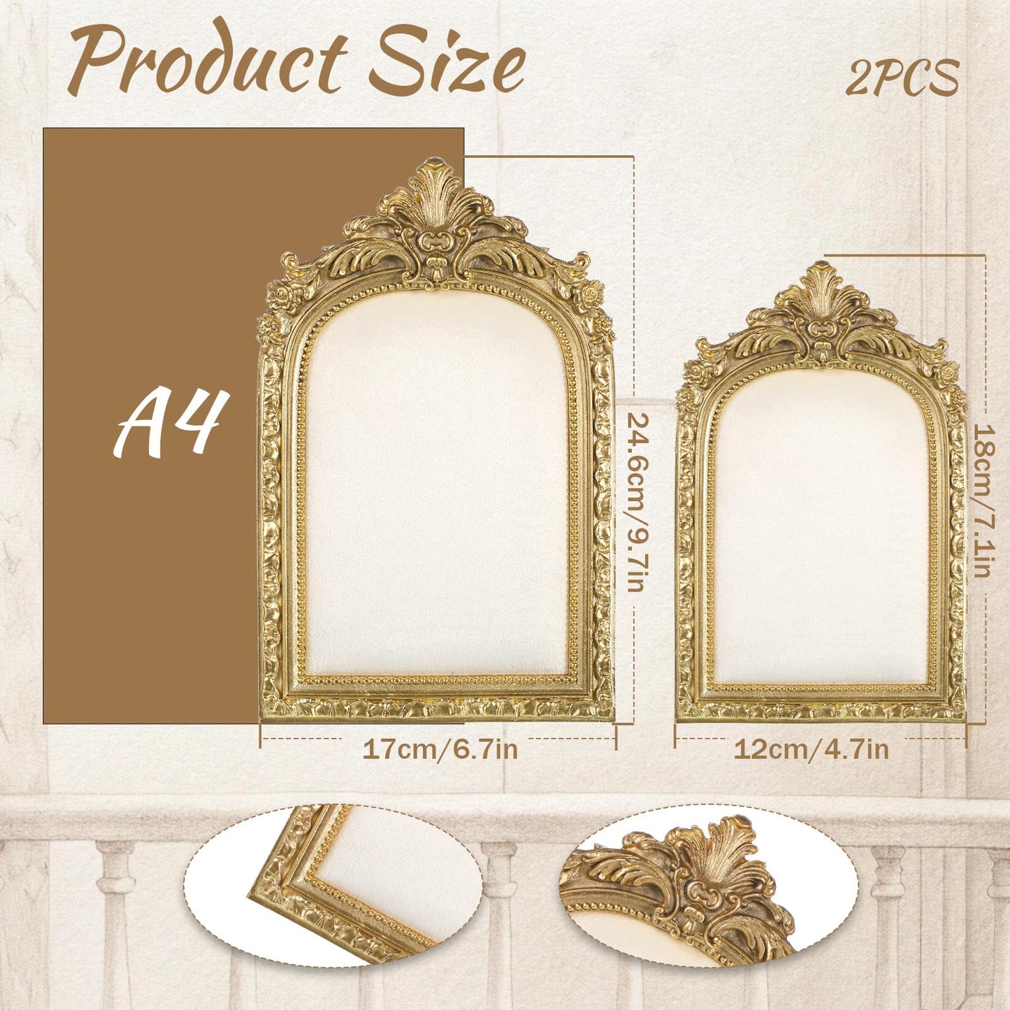 Yuanan 2PCS Vintage Jewelry Display Stand Set Baroque Gold Resin Photo Frame