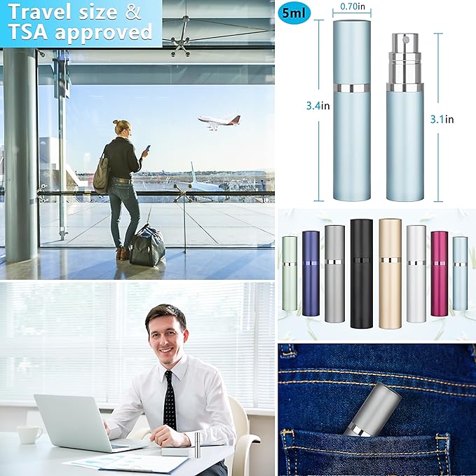 Refillable Perfume Atomizer Travel Bottle 5ml Leakproof Luxury Travel Perfume Refillable Bottle, Portable Fragrance Atomiser (Light Blue)