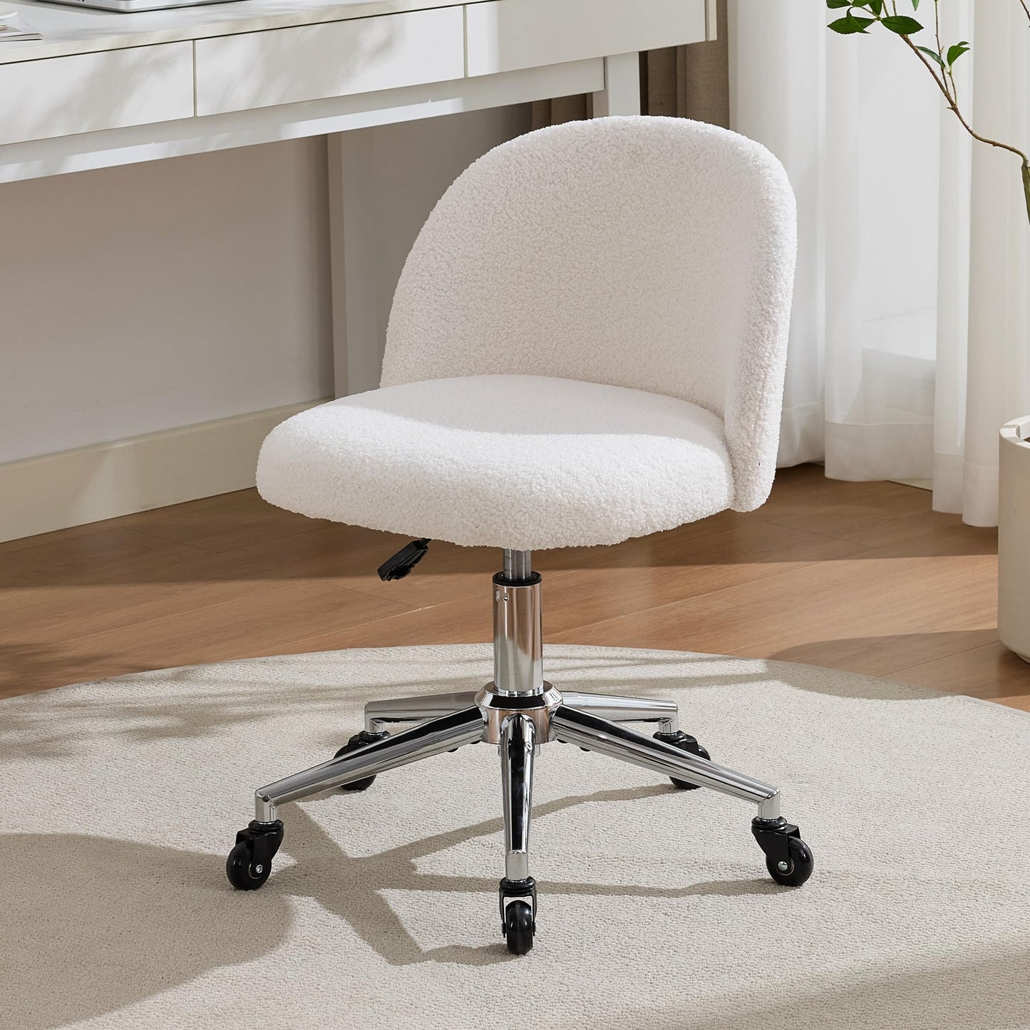 Forfutra Home Office Chair with Quiet Wheels - Armless Vanity Chair Vanity Stool, 360 Swivel Height Adjustable White