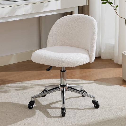 Forfutra Home Office Chair with Quiet Wheels - Armless Vanity Chair Vanity Stool, 360 Swivel Height Adjustable White