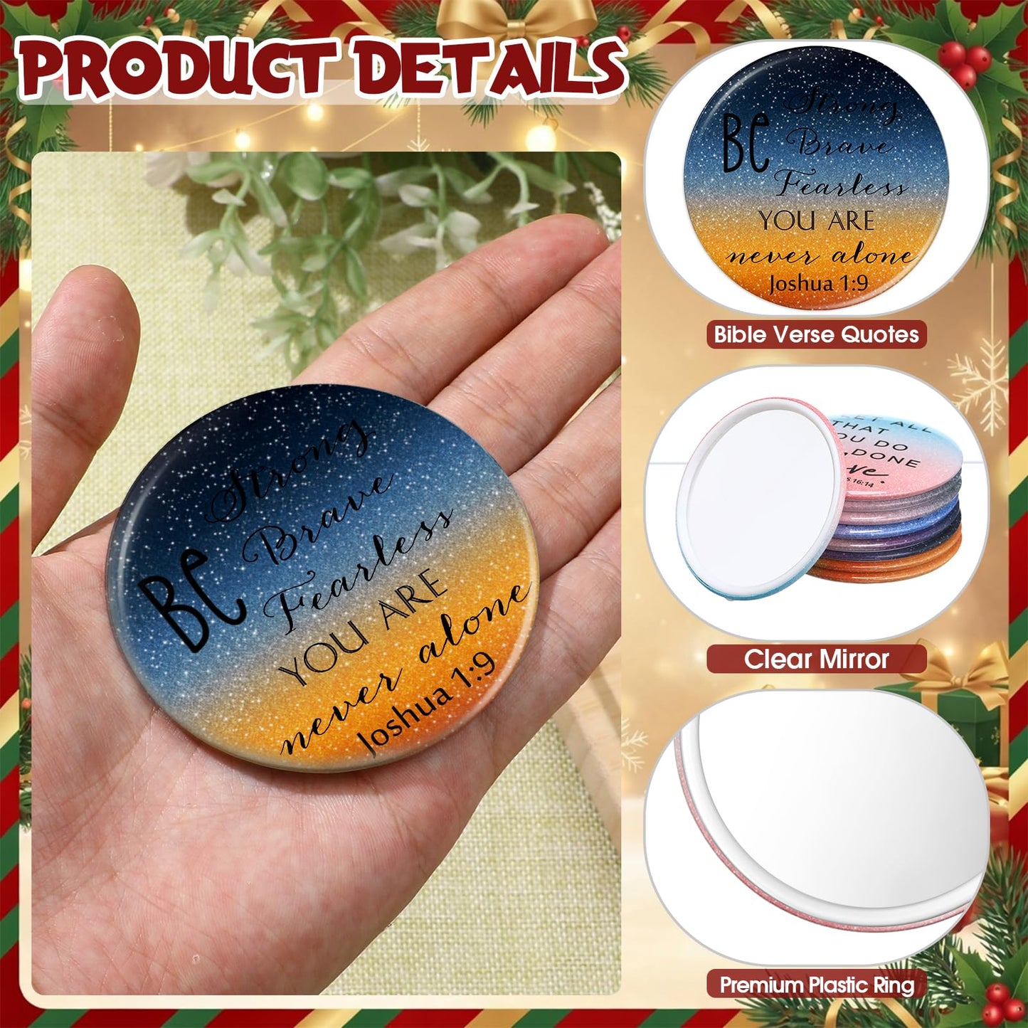 GlikCeil 40 Pcs Christian Compact Mirror Bulk for Women Inspirational Bible Verse Pocket Mirrors Mini Purse Makeup Mirror Christian Church Gift for Women VBS Church Party Favors