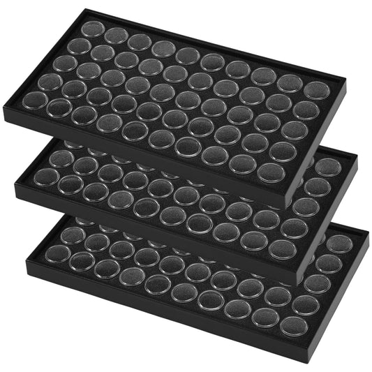 Geelin 3 Pcs Gem Display 150 Case Gem Jars Small Size 14.7" x 8.1" x 0.98" Black Tray Foam Sheet Gemstones Storage Jars with Lids Insert Trays for Collectibles Jewelry Coins and Gemstone Storage