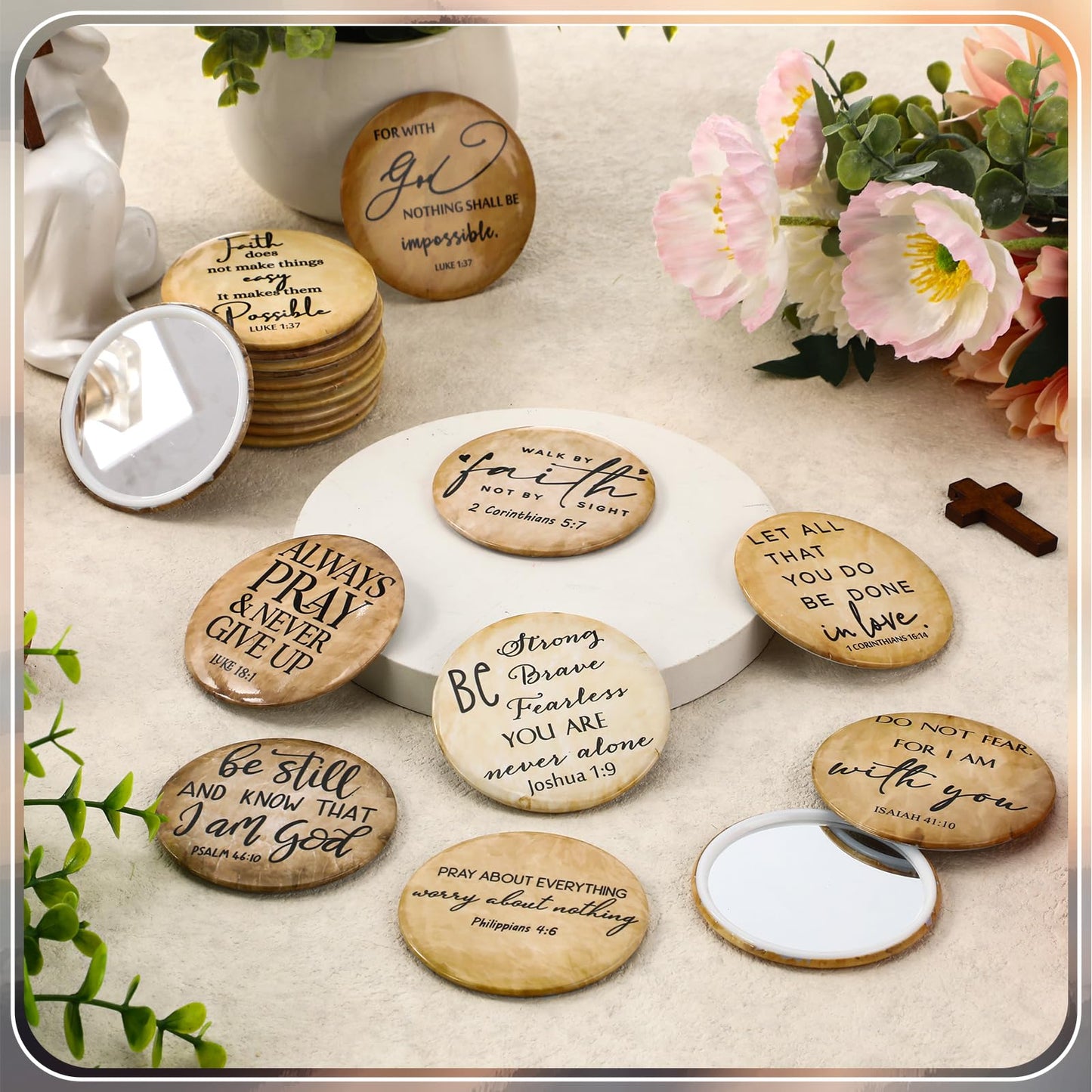 GlikCeil 36 Pcs Mini Christian Compact Mirrors for Women Church Gifts Retro Inspirational Bible Verse Pocket Makeup Mirrors Religious Gift for First Communion Church Baptism Party Favors