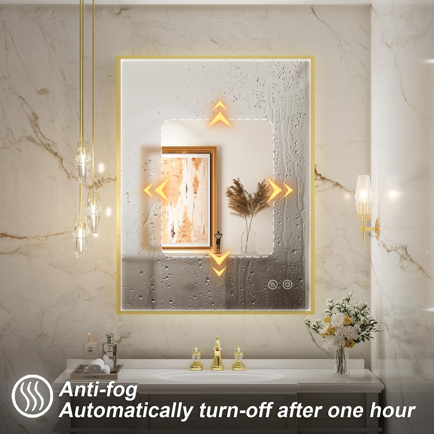 FTOTI 24x32 Inch LED Bathroom Mirror with Lights,Gold Frame