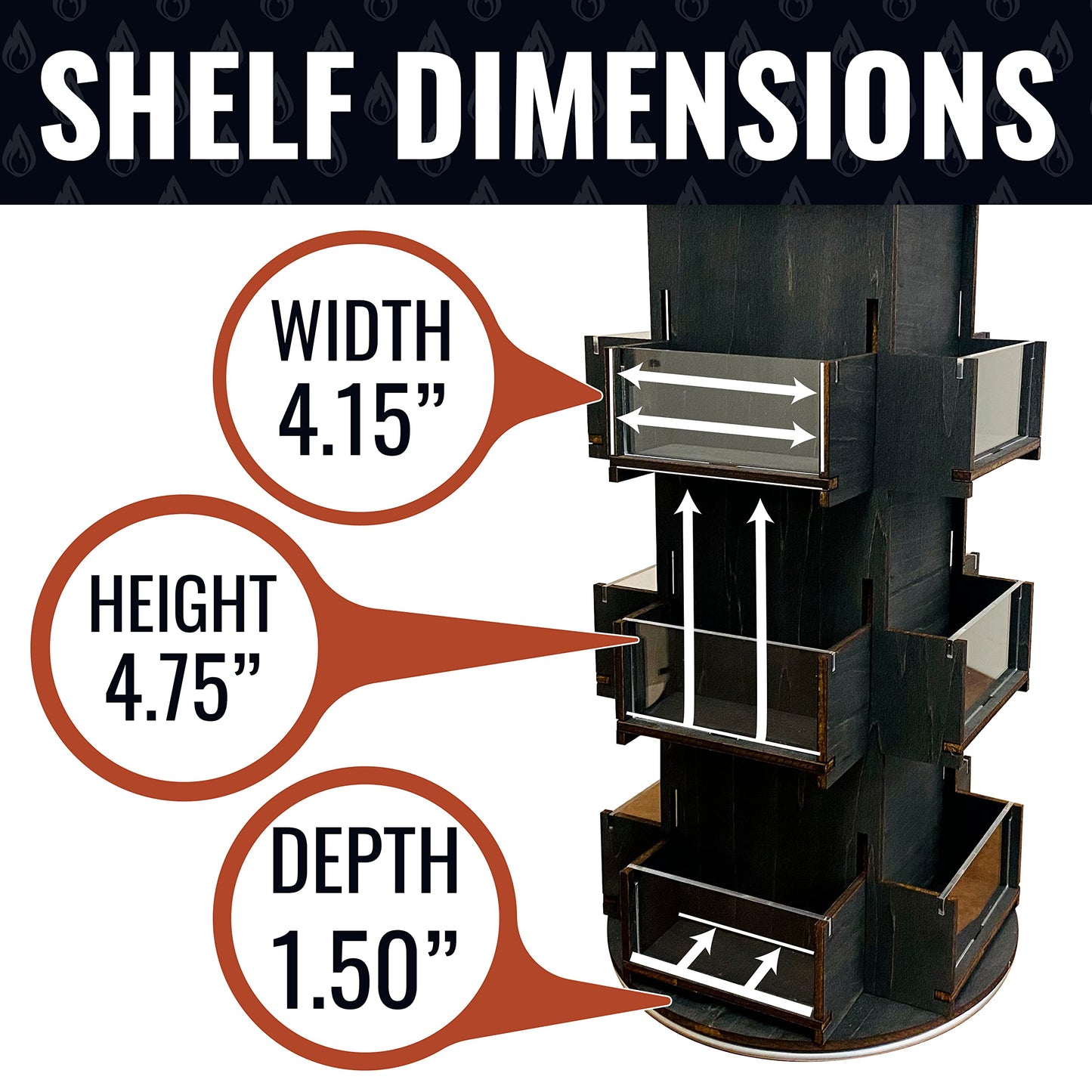 Rotating Display Stand, 3 Tier Wooden Organizer, 4-Sided Display Rack, 360 degree Spinning Multi-Pocket Tabletop Display Stand for Coasters, Stickers, Retail, Showcase, Tradeshow, 17”H, Ebony Color