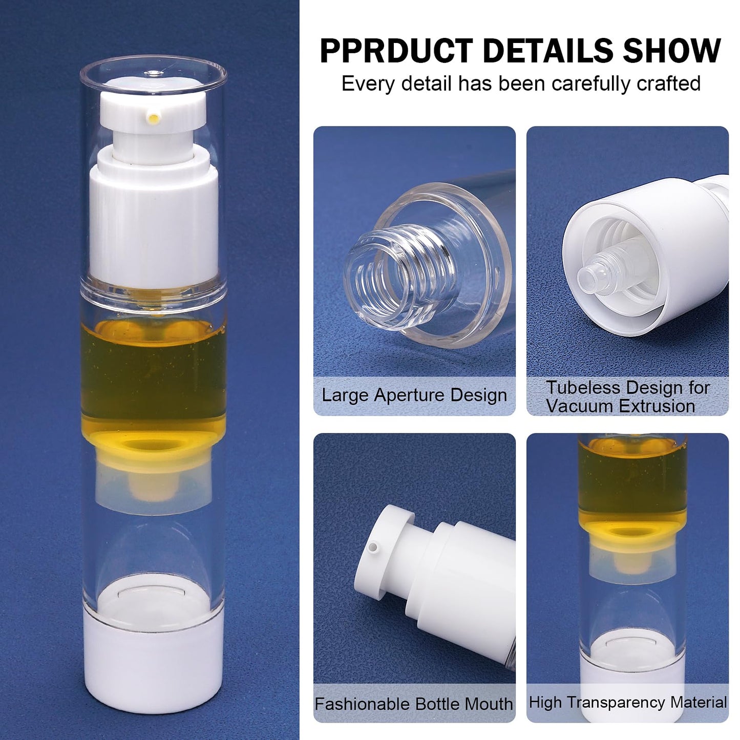 Cosywell Airless Pump Bottles 6 Pack 1.7oz/50ml Empty Moisturizer Pump Dispenser Clear Airless Cosmetic Container Travel Bottles for Toiletries Shampoo Lotion and Cream