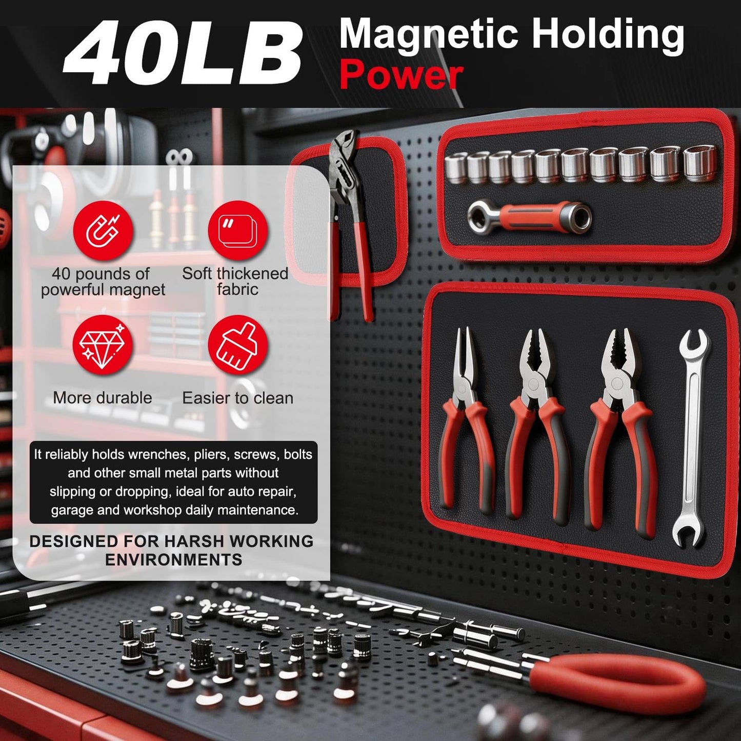 Magnetic Tool Mat Set for Mechanics, Flexible Heavy Duty Magnetic Parts Holder and Tool Organizer for Wrenches, Screws, Nuts, Bolts, Garage Toolbox Accessories, Mechanic Gifts for Men, 3-Piece Set