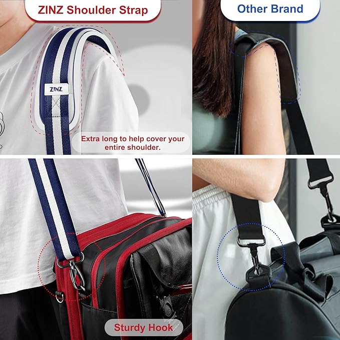 ZINZ 60" Universal Strap with Ultra-thick Fixed Breathable Pad - Adjustable Heavy-duty Shoulder Strap for Laptop, Crossbody Luggage, Gym Bag, Camera Bag and More - TW01B06