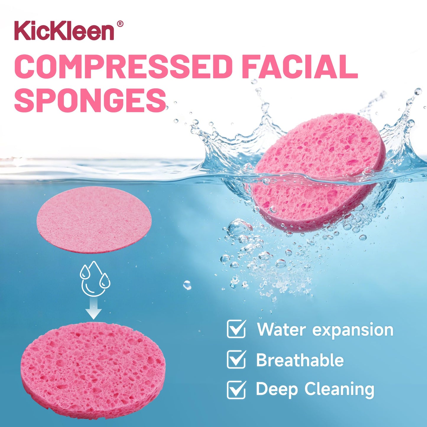 320-Count Compressed Facial Sponges|Kickleen 100% Natural Cellulose Cosmetic Spa Sponges for Daily Facial Cleansing|Makeup And Mask Removal|Exfoliating|Skin Massage|Pore Exfoliation (Pink)