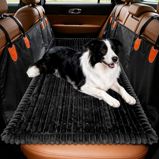 Dog Car Seat Covers for Back Seat, Dog Bed for Car, Car Seat Protector, Fit for Backseat Extenders, Non-Slip Soft Durable for Cars Trucks and SUVs(Black,56x28.7 inch)