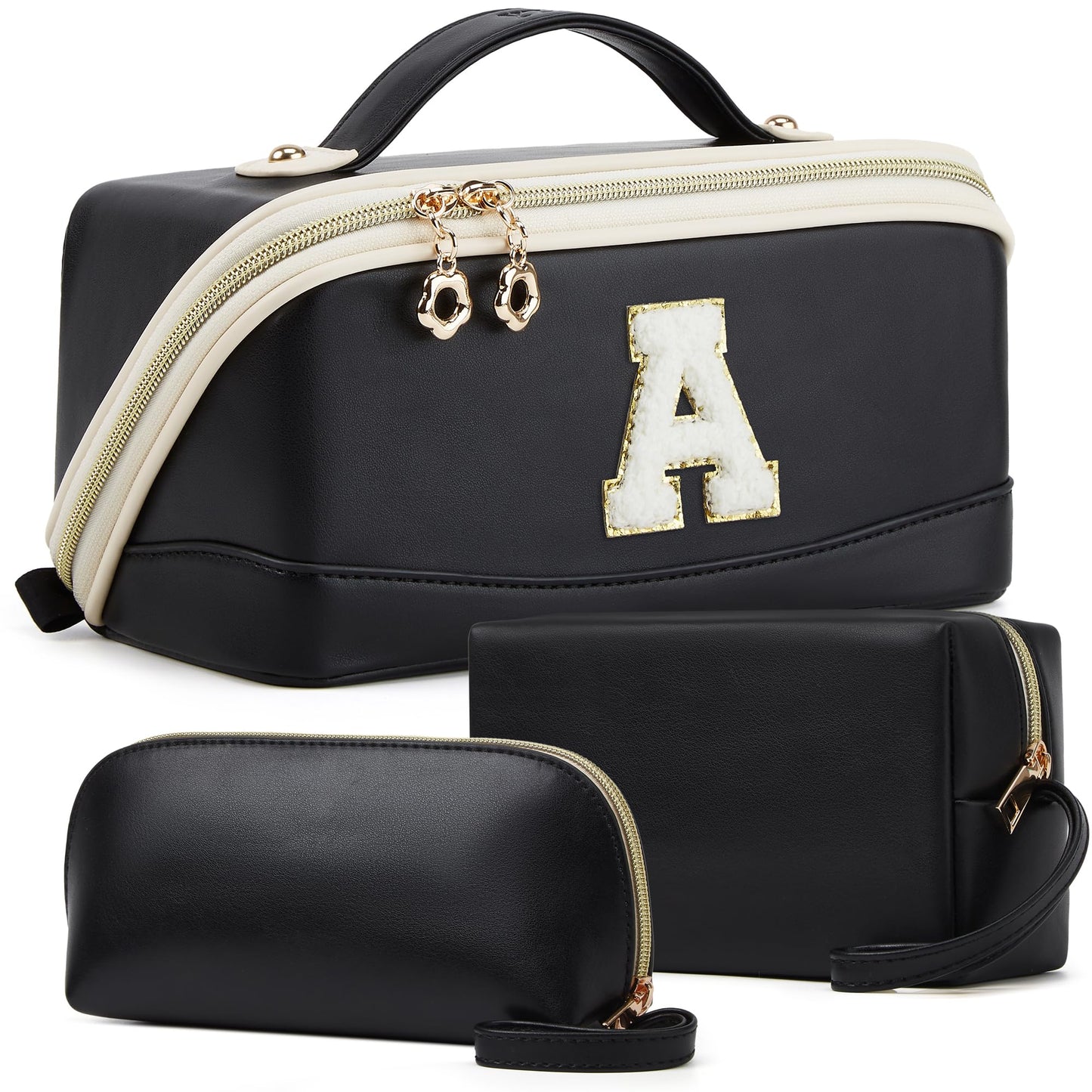 YTL Travel Makeup Bag, Large Capacity Cosmetic Bag for Women, Waterproof PU Leather, Flat Open Portable Toiletry Bag for Skincare, Brushes & Travel Essentials