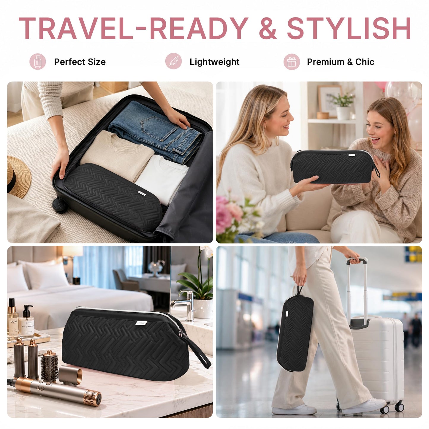 Leudes Hair Tools Travel Bag for Shark Flexstyle Carrying Case Portable Shark Hair Air Wrap Dryer Case Waterproof Dustproof Flat Curling Iron Travel Organizer (Black)