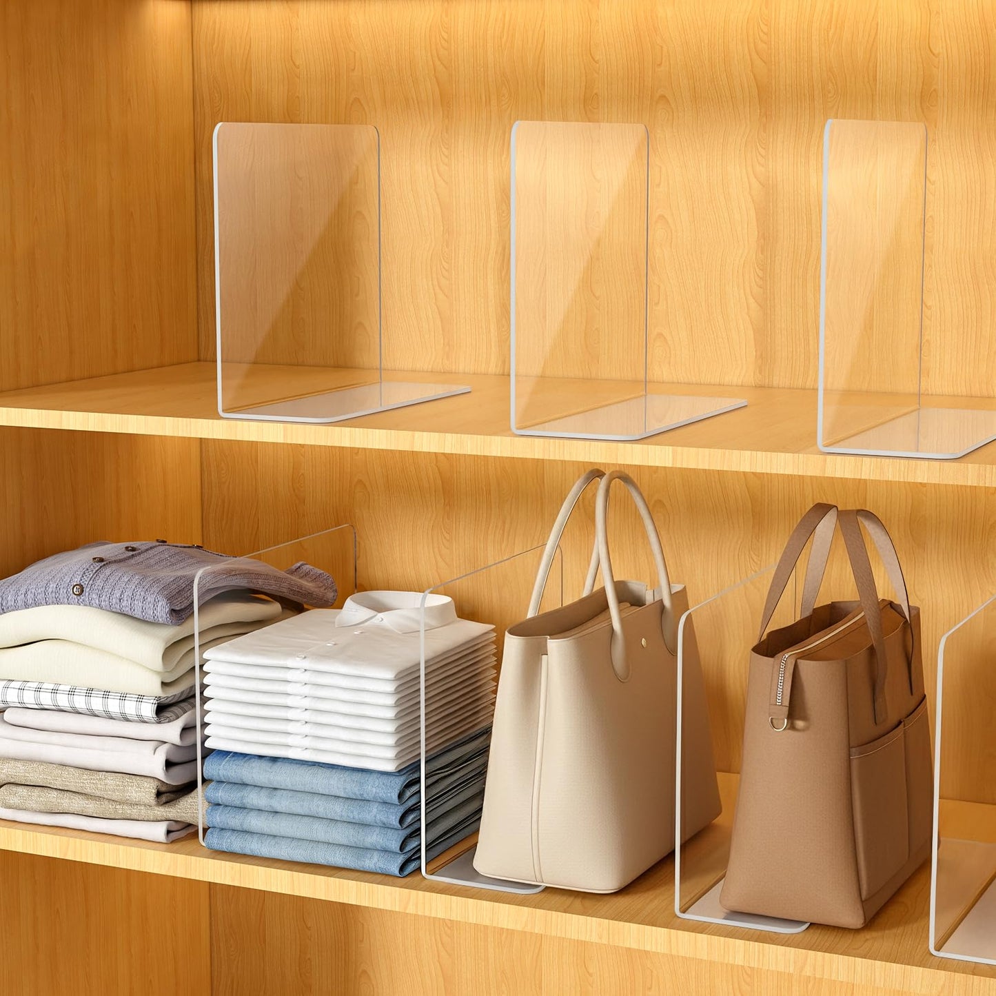 Hotbird Shelf Dividers for Closet Organization – Acrylic Clear Sturdy Dividers to Keep Clothes, Sweaters & Purses Upright, Free-Standing for Wood Shelves, 10" Tall x 12" Deep, 8 Pack