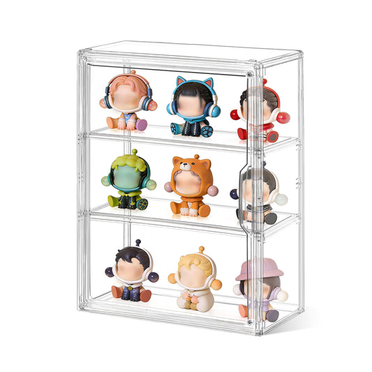 2 Pack ﻿3-Tier Clear Acrylic Display Case Wall-Mounted & Stackable Organizer with Magnetic Door, Dustproof Storage Cabinet for Collectibles Handmade Models (2, 10.6"(L) x 5.1"(W) x 14.2"(H))