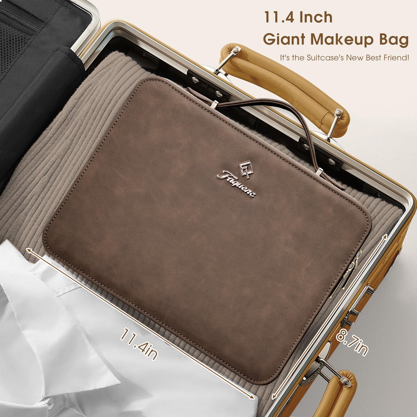 Faquenc Makeup Case with LED Lighted Mirror 11.4 Inch Travel Makeup Bag Adjustable Brightness in 3 Colors Cosmetic Organizer Artist Storage Bag with Dividers Brush Holder Bag Vanity Grey