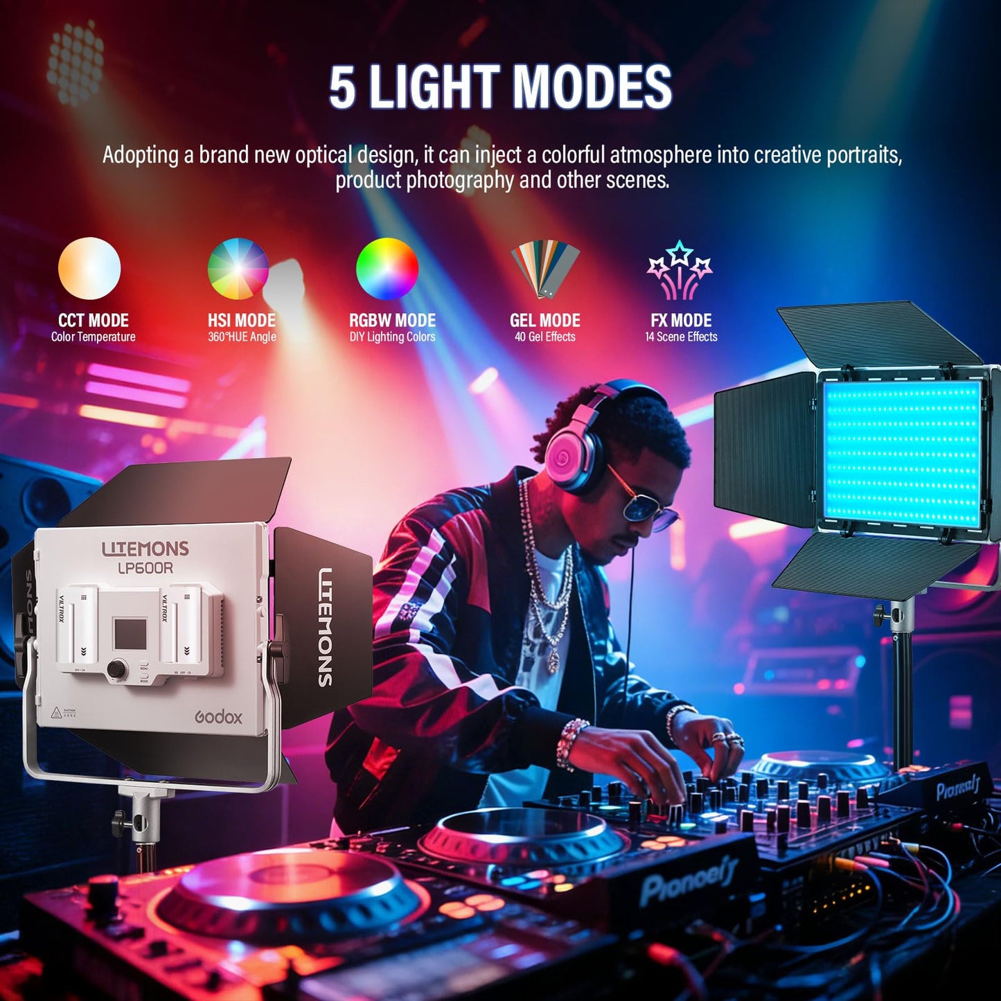 Godox LP600R 60W RGB LED Light Panel 2-Light Kit, 2-Pack with Battery Power, Light Stand, Carrying Case, 1800-10000K, 9270Lux@0.5m, APP Control for YouTube Video Recording and Live Streaming