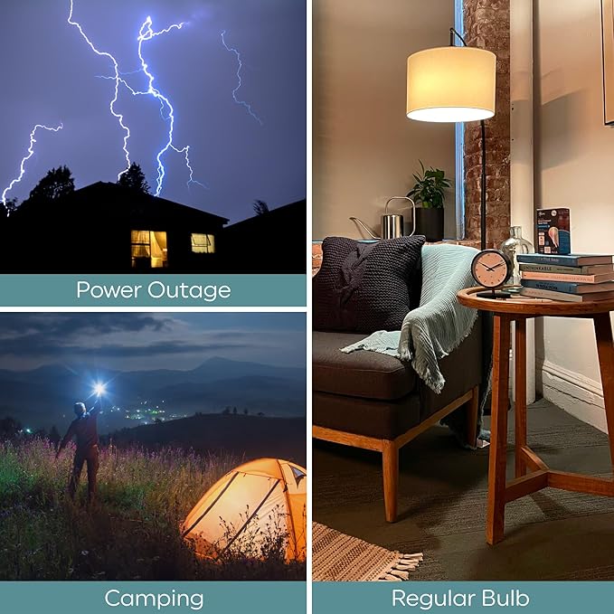 GE LED+ Backup Battery LED Light Bulbs, A21 Rechargeable Light Bulbs for Power Outages and Emergencies, Flashlight, 3 Color Temperatures (2 Pack)
